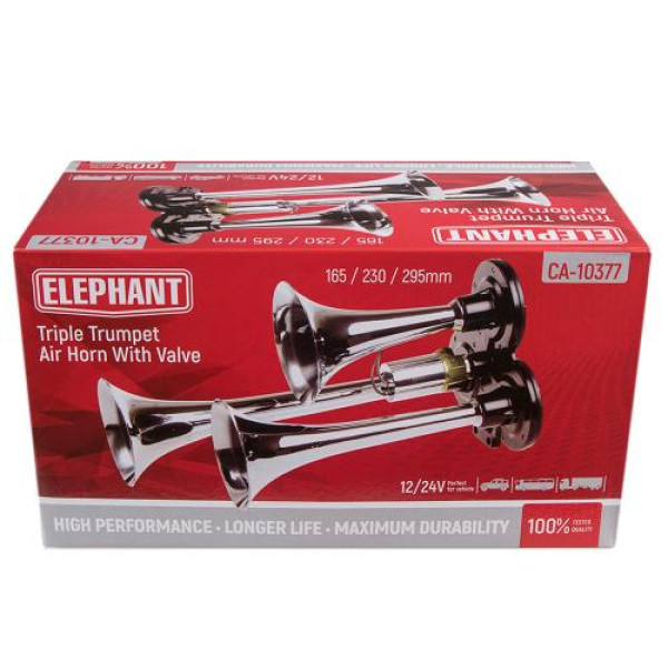 Сигнал автомобильный воздушный пневма Еlephant CIKADA 3-дудки металл 12V 24V (CA-10377)