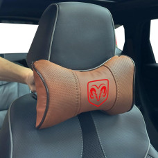 Подушка на подголовник с логотипом Dodge Экокожа 3D Цветной лого Коричневые-Коричневый кант 1 шт