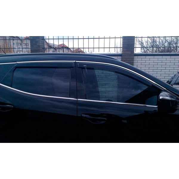 Дефлекторы окон ветровики для Hyundai Santa Fe 2012-2018 LWB С Хром молдингом