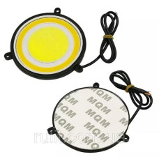 Денні ходові вогні ДХО на скотчі круглі 12 - 24 V / Ø 8 см / Білий та Жовтий 2 шт