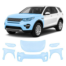 Антигравийная защитная бронепленка по лекалам для Land Rover Discovery Sport L550 2014-2019 - передняя часть авто (капот бампер фары крылья)