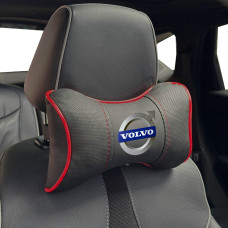 Подушка на підголівник з логотипом Volvo Екошкіра 3D Кольоровий лого Чорна-Червоний кант 1 шт