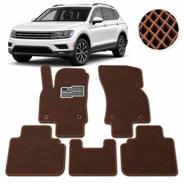 Килимки в салон EVA для Volkswagen Tiguan II USA Allspace 2015- з підп'ятником Коричневі 5 шт