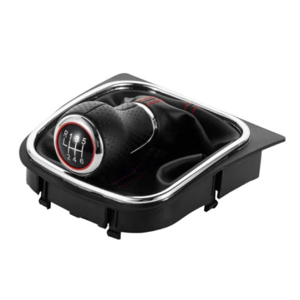 Ручка КПП с пыльником в сборе Модельная для Volkswagen Golf V / VI Jetta Bora 2003-2014 MK 5/6 (6 Скоростей) Красная нить FXVW-138