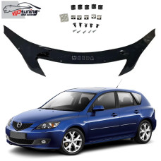 Дефлектор капоту мухобійка для Mazda 3 2003-2009 хетчбек Євро Кріплення (Vip Tuning)