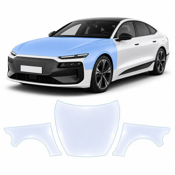 Антигравийная защитная бронепленка по лекалам для Audi A6 e-tron C9 2024- капот и передние крылья