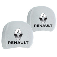 Чехлы для подголовников Универсальные Renault Белые Цветной логотип 2 шт