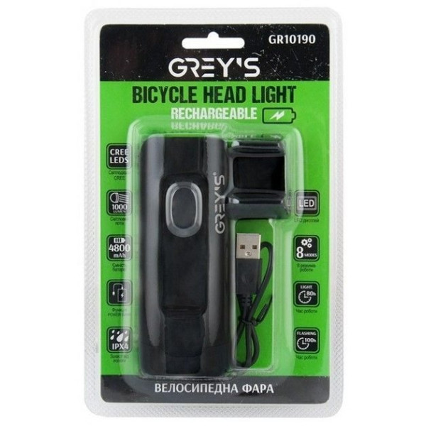 Велосипедная фара Grey's LED  2xCree 8 режимов 1000 lm 4800 (GR10190)