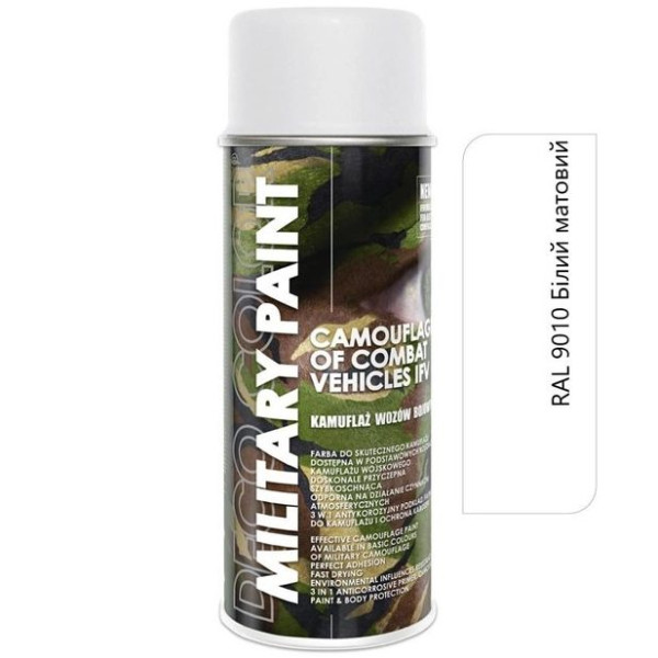 Камуфляжная краска Deco color Military Paint Ral 400 мл Белый мат антибликовая (9010)