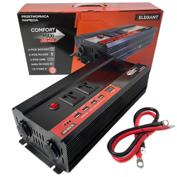 Перетворювач напруги Elegant 12V - 220V 2000W-4000W З Розетками 12V та 220V 4 USB Клеми (EL 101 402)