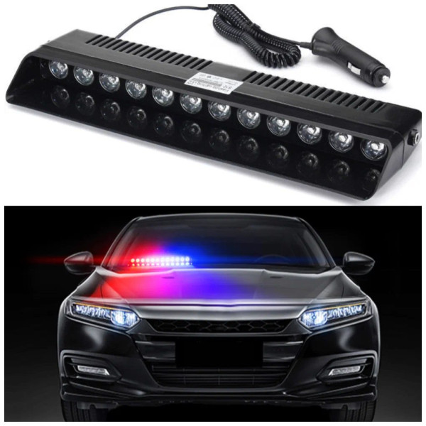 Страбоскоп Светодиодный 12V DRL 330x100 мм 12LED (B-R) прикуривание выключатель на присосках (KING S12)