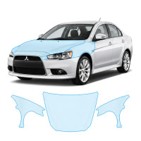 Антигравийная защитная бронепленка по лекалам для Mitsubishi Lancer X facelift 2011-2017 - капот и передние крылья