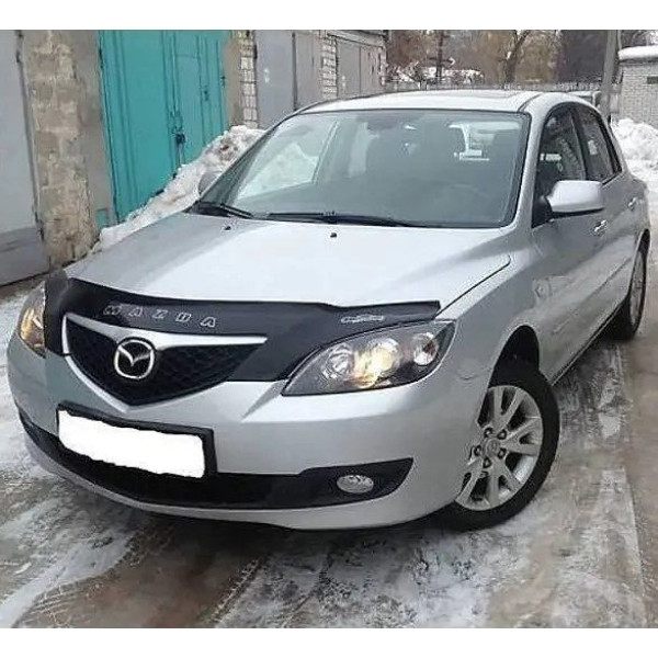 Дефлектор капоту мухобійка для Mazda 3 2003-2009 хетчбек Євро Кріплення (Vip Tuning)