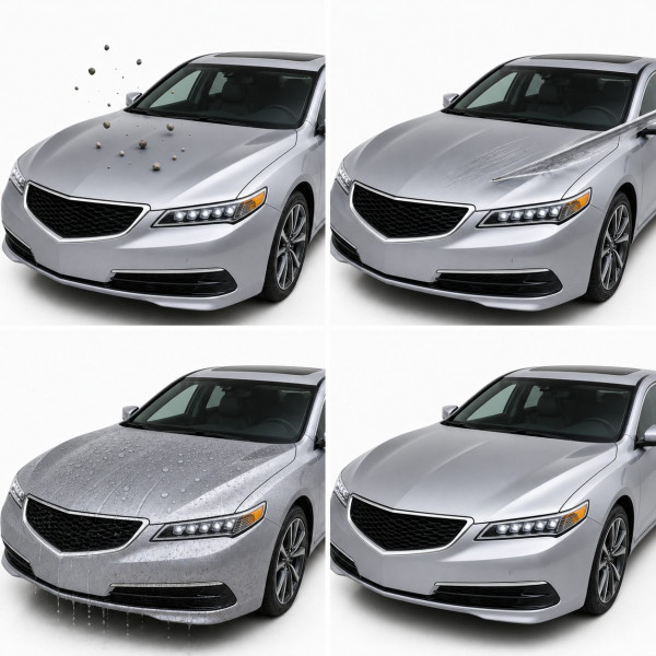 Антигравийная защитная бронепленка по лекалам для Acura TLX I facelift 2018-2020 - оптика (фары и ПТФ)
