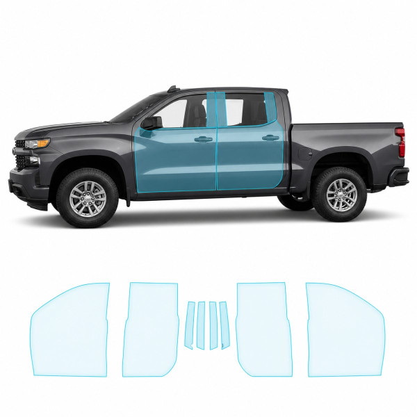 Антигравійна захисна бронеплівка за лекалами для Chevrolet Silverado IV 2019-2021 - зони дверей і стійки вікон