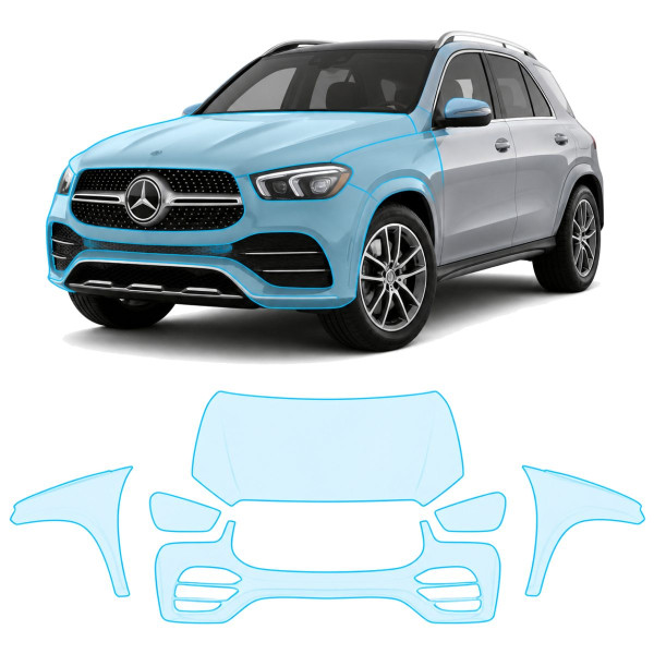 Антигравійна захисна бронеплівка за лекалами для Mercedes-Benz GLE W167 2019-2023 - передня частина авто (капот бампер крила))