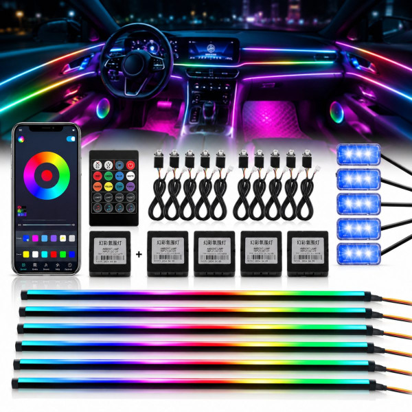 LED Підсвічування Салон неоновий RGB Ambient light 12V Bluetooth (Набір 18 в 1)
