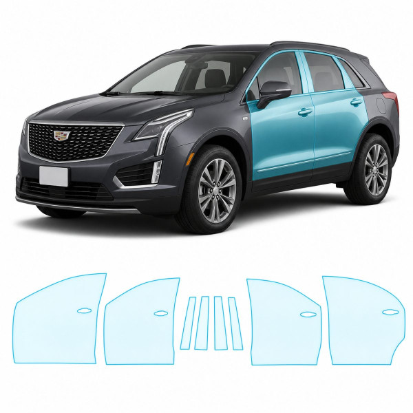 Антигравийная защитная бронепленка по лекалам для Cadillac XT5 I facelift 2020- зоны дверей и стойки окон