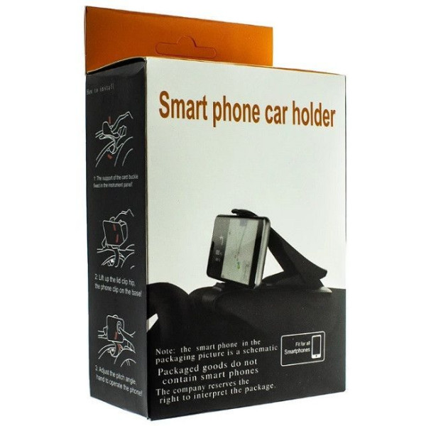 Автотримач - Прищіпка одинарна для телефону "Smart Phone" на скобі Black