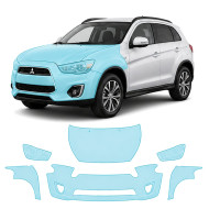 Антигравийная защитная бронепленка по лекалам для Mitsubishi ASX I facelift 2016-2023 - передняя часть авто (капот бампер фары крылья)