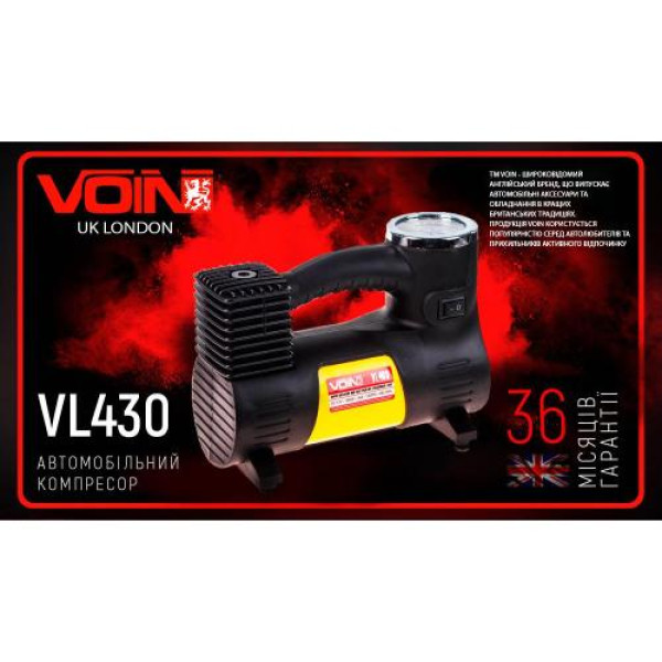 Автомобільний компресор VOIN 150psi 14A 40л прикурювач перехідник на клеми (VL-430)