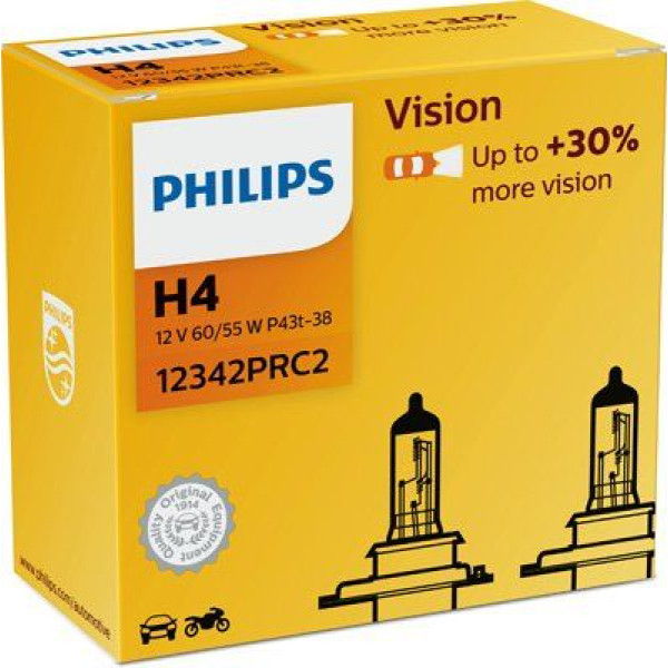 Автолампа галогенная Philips Premium +30% H4 12V 60/55W 3200K 2 шт (12342PRC2)