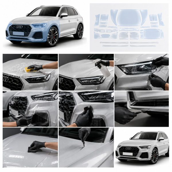 Антигравийная защитная бронепленка по лекалам для Audi Q5 FY facelift 2021-2024 - задние фонари стопы