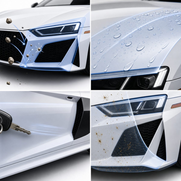 Антигравійна захисна бронеплівка за лекалами для Audi R8 4S 2015-2024 - зони дверей і стійки вікон
