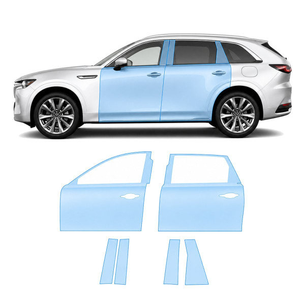 Антигравійна захисна бронеплівка за лекалами для Mazda CX-90 2023- зони дверей і стійки вікон