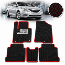 Коврики в салон EVA для Hyundai Sonata YF 2010-2014 с подпятником Черные-Красный кант 5 шт