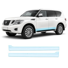 Антигравийная защитная бронепленка по лекалам для Nissan Patrol Y62 facelift 2 2014-2019 - нижняя зона кузова пороги