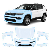 Антигравійна захисна бронеплівка за лекалами для Jeep Compass MP facelift 2021- передня частина авто (капот бампер крила))