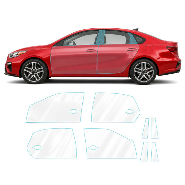 Антигравийная защитная бронепленка по лекалам для Kia Cerato/Forte BD 2018-2021 - зоны дверей и стойки окон