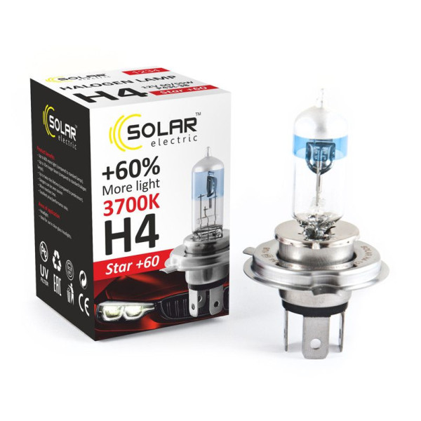 Автолампа галогенна Solar Starlight + 60% / H4 / 60/55W / 12V / 1 шт (1234)