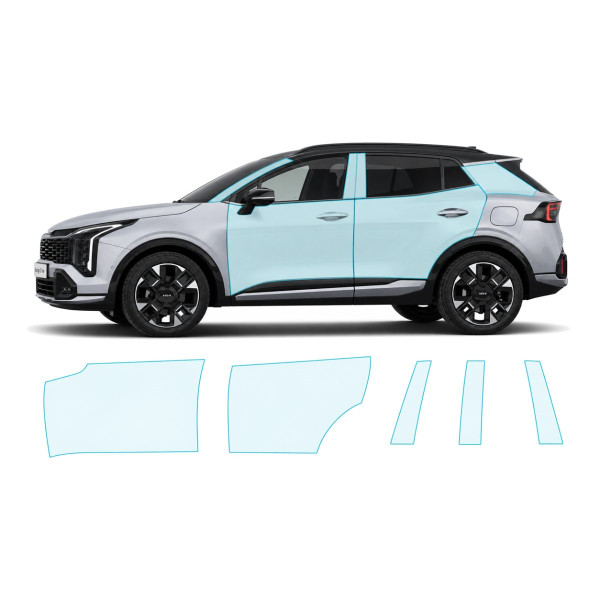 Антигравийная защитная бронепленка по лекалам для Kia Sportage NQ5 facelift 2025 - зоны дверей и стойки окон