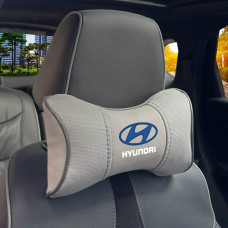 Подушка на підголівник з логотипом Hyundai Екошкіра 3D Кольоровий лого Сірі-Сірий кант 1 шт