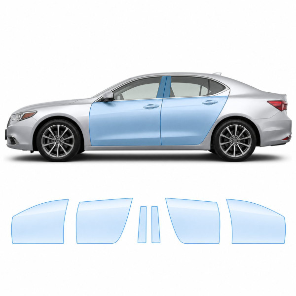 Антигравийная защитная бронепленка по лекалам для Acura TLX I facelift 2018-2020 - зоны дверей и стойки окон
