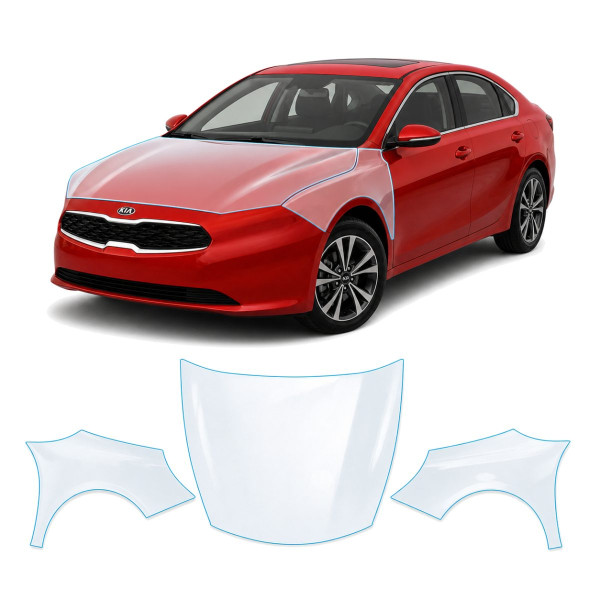 Антигравийная защитная бронепленка по лекалам для Kia Cerato/Forte BD 2018-2021 - капот и передние крылья