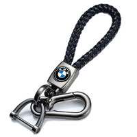 Шкіряний плетений брелок для BMW для авто ключів з карабіном