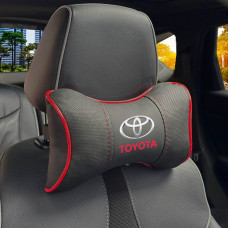 Подушка на підголівник з логотипом Toyota Екошкіра 3D Кольоровий лого Чорно-Червоний кант 1 шт