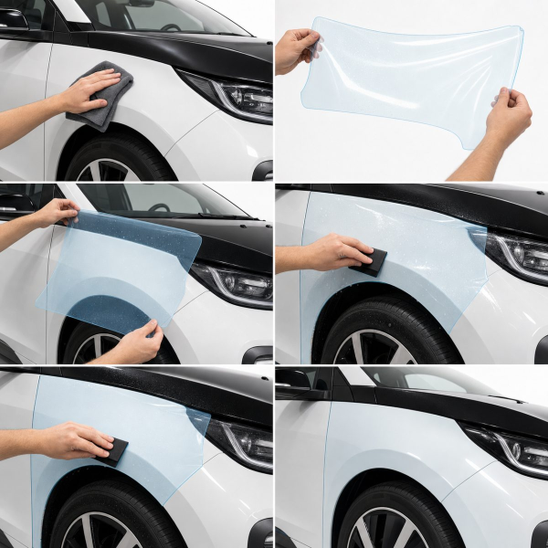 Антигравийная защитная бронепленка по лекалам для BMW i3 I01 2013-2022 - капот и передние крылья