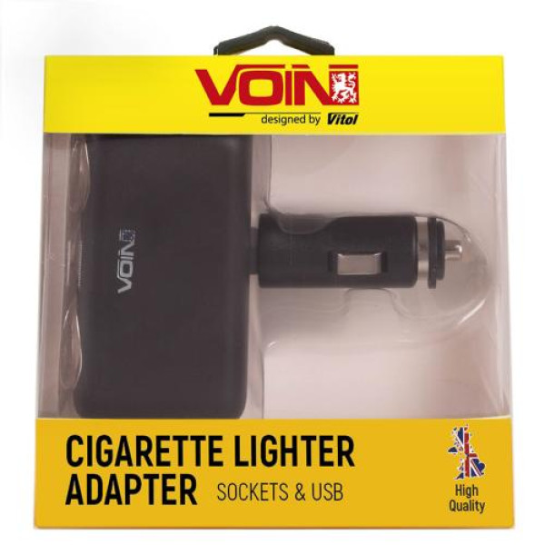 Автомобільний розгалужувач прикурювача VOIN 2 виходу 2USB 2400mA 12/24V Кутовий (SC-2004)