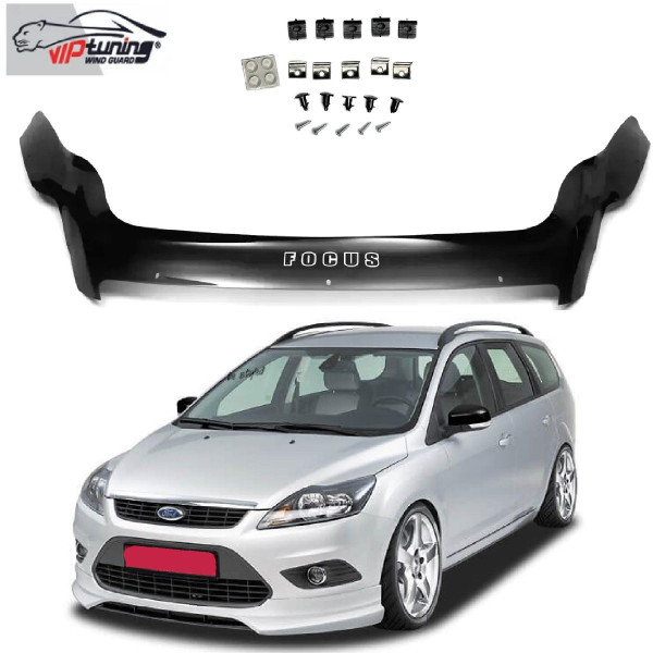 Дефлектор капота мухобойка Ford Focus II 2008-2010 довга (Vip-Tuning) FR06