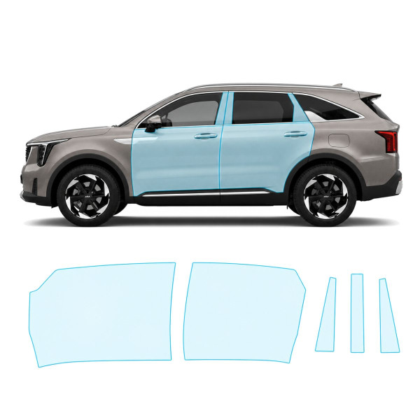 Антигравийная защитная бронепленка по лекалам для Kia Sorento MQ4 facelift 2024- зоны дверей и стойки окон
