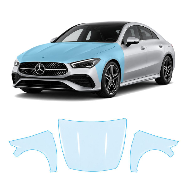 Антигравийная защитная бронепленка по лекалам для Mercedes-Benz CLA C118 facelift 2023- капот и передние крылья