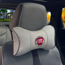 Подушка на подголовник с логотипом Fiat Экокожа 3D Цветной лого Серые-Серый кант 1 шт