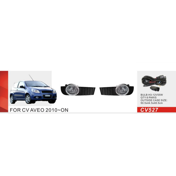 Противотуманные фары для Chevrolet Aveo Hatchback 2008-2012 H3-12V 55W с электро проводкой (OEM: LH-96650792 RH-96650793) (CV-527)