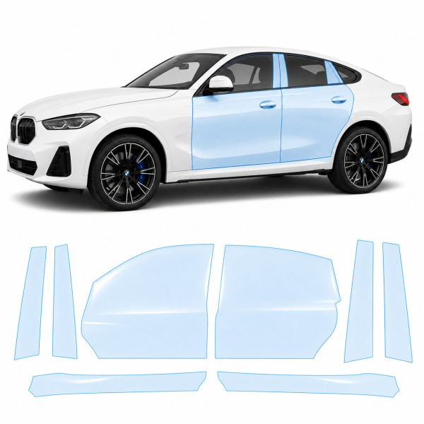 Антигравийная защитная бронепленка по лекалам для BMW X6 F16 2014-2019 - зоны дверей и стойки окон