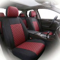 Автомобильные чехлы B LUXE MAX Велюр под Алькантару (5 Подголовников) Красный Ромб