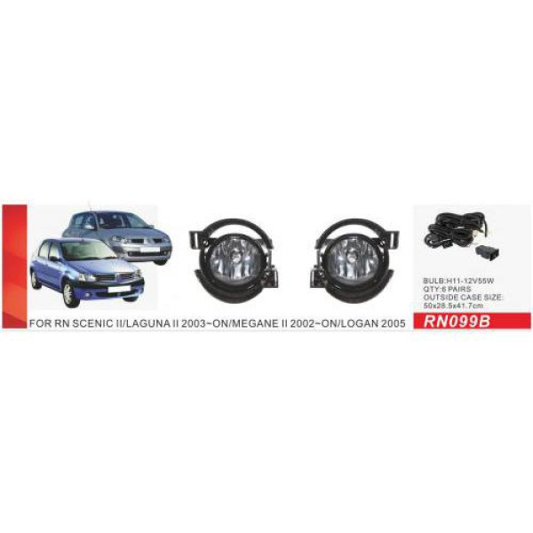 Протитуманні фари для Renault Logan 2005 / Scenic II / Laguna II / Megane II H11 55W з проводкою Комплект (RN-099B)